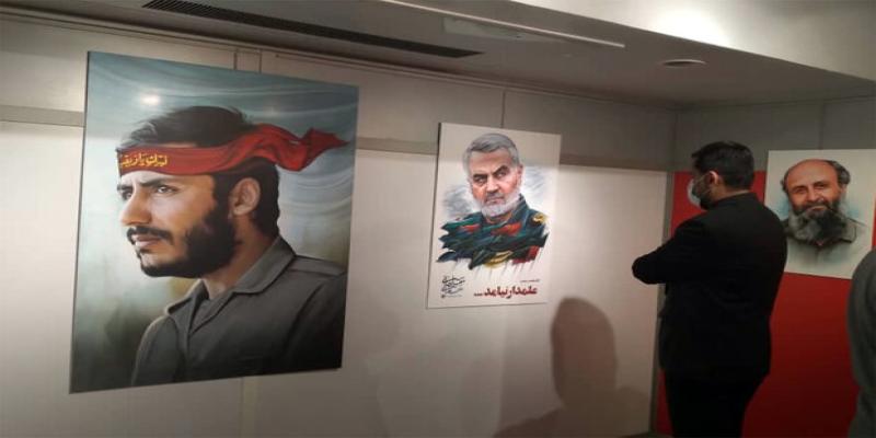 تصاویر پرتره‌ی شهدا در نمایشگاه نقاشی‌های «ضیافت خط، رنگ، نقش»